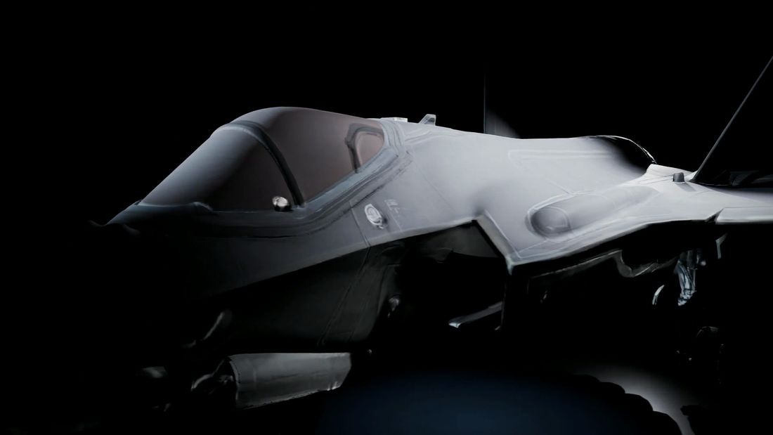 3D-Modell der F-35A im schwarzen Studio